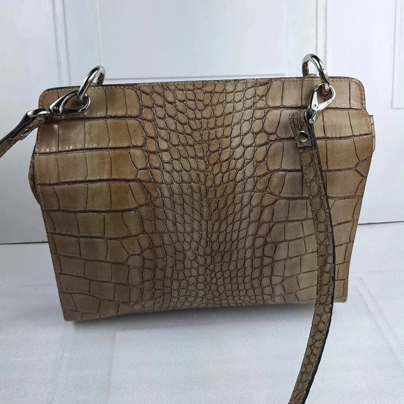 Claudia Firenze Croc Embossed Leather Cream Colored Satchel/ Bag - Picture 2 of 16